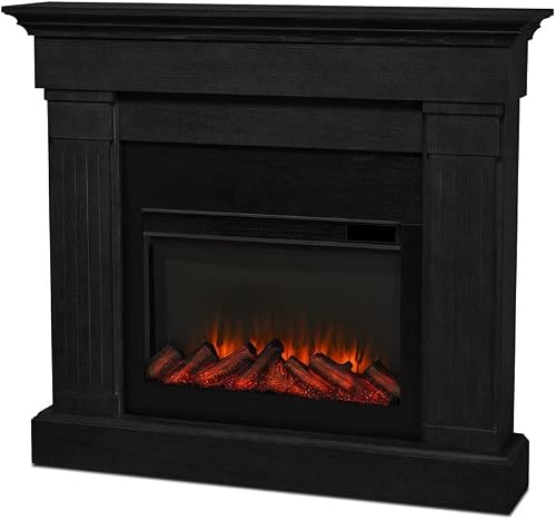 Real Flame Crawford Slim Electric Fireplace with Remote Control - Realistic Fireplace Heater - Black Indoor Fireplace (8020E-BLK)