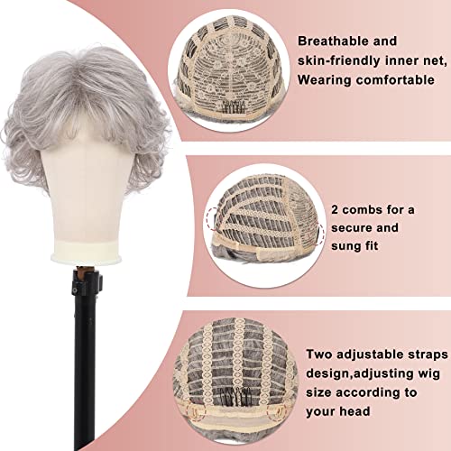 Kalyss Sliver Grey Short Curly Wigs With Hair Bangs For Women Heat Resistant Natural Luster Synthetic 70S Look Full Hair Wigs For Women #TOP5