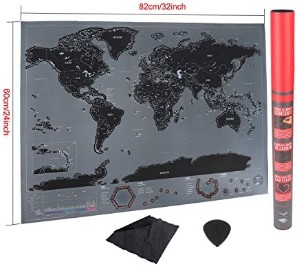 Scratch Off map with US States, Countries, Population, Density, Guitar Pick Scratchers, Cleaning Cloth/Scratchable World map Large Size 32x23 inches - by WK Startup
