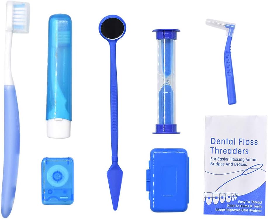 Angzhili Portable Orthodontic Toothbrush Kit for Orthodontic Patient Orthodontic Care Kit for Braces Interdental Brush Dental Wax Dental Floss Toothbrush Box Oral Care Kit Dental Travel Kit(Blue)