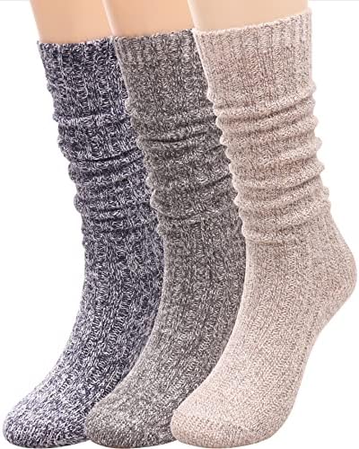 3 Pairs Women Winter Wool Cable Knit Crew Knee High Boot Socks,Size 5-11 W605