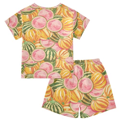 ALAZA Melon Pink Yellow Pajamas Short Sleeve 2 Piece Sleepwear Top and Bottom Pajama Set Unisex2