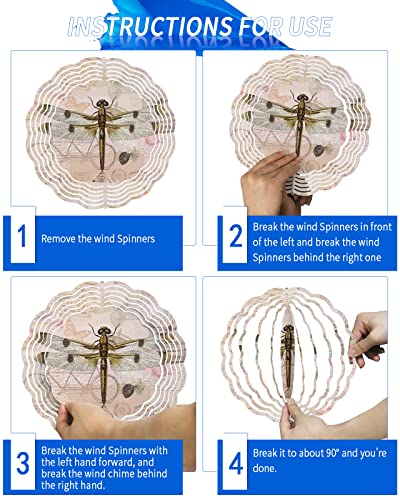 Wind Spinners For Yard And Garden, 3D Stainless Steel Hanging Wind Spinner, Dragonfly On Retro Literary Background Laser Cut Metal Art Pinwheels For Garden Decor 7.8 Inch #TOP5