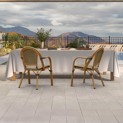 Image of PURPLE LEAF Patio French Bistro Armchairs Set of 4, Bamboo Finish, Brown