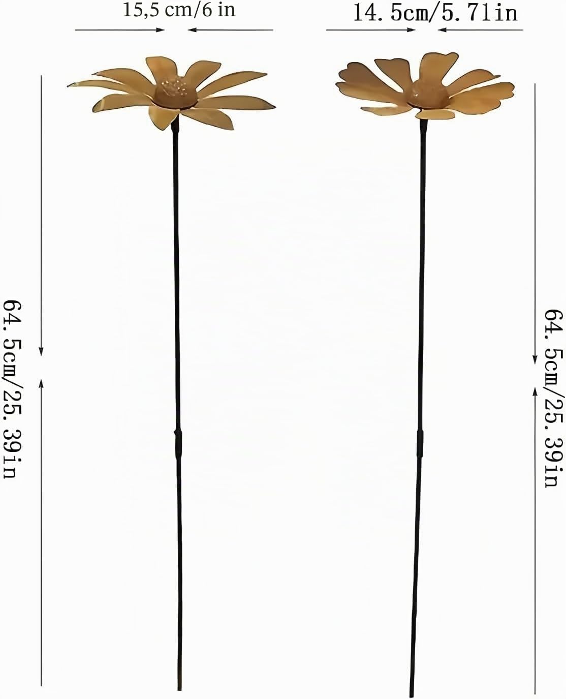 Lot de 2 décorations de jardin rouillées - Décor en rouille pour jardin en acier Corten - Pique de jardin en métal fleur de pavot - Décor de jardin - Tige grimpante en rouille naturelle (f)