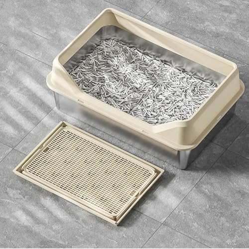 オープン 猫用トイレ本体 出入り便利 倒れにくい 掃除簡単 快適ワイド ゆったり広々 ステンレス鋼製 防水 砂の飛び散りを軽減 シンプル ゆったり 大きい のびのびリラックス お出かけ 底鉢60*40*15(スコップ付き)
