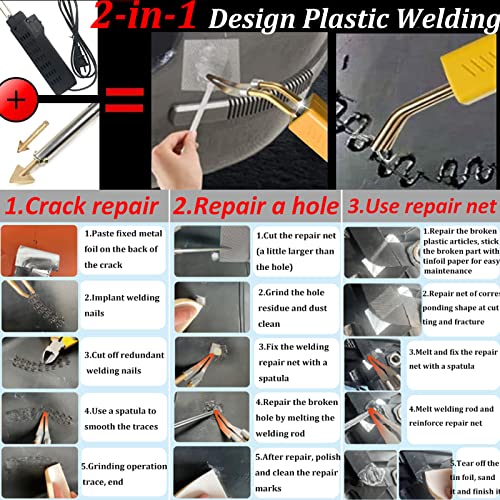 220W Kunststoff Schweißgerät 2-in-1 Auto Kunststoff Reparatur Set mit 800PCS Schweißnagel&64Stk 8 Typen Schweißstäbe, Kunststoff Schweißen Auto Kunststoff Reparaturset für Reparatur Auto Stoßstangen