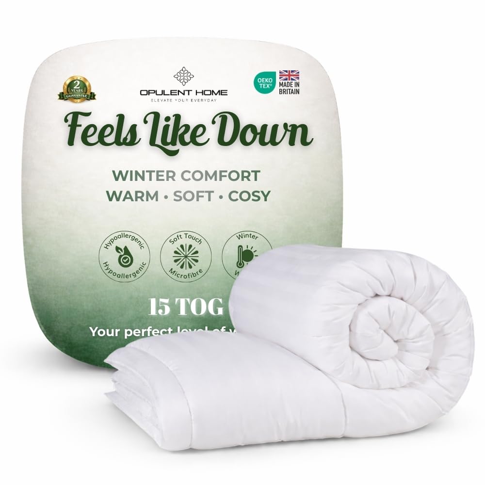 Opulent Home 15 Tog Double Duvet 200x200cm - Extra Warm Winter Thick Quilt, Hotel Quality Hollowfibre, Hypoallergenic Anti-Allergy, Feels Like Down - Machine Washable and Made in UK โ image 1