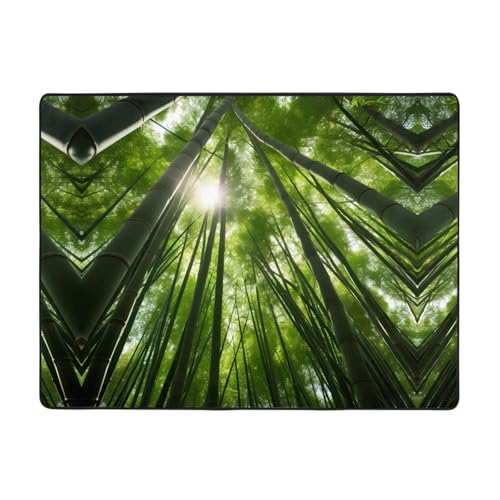 WBQLSL Alfombra de bambú con estampado de bosque para sala de estar, 63 x 48 pulgadas, adecuada para debajo del sofá, estudio