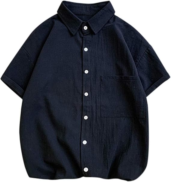 Amazon 洋子ちゃん 夏 メンズ ファッション 無地 ポケット ボタン 半袖 シャツ シャツ 高校生 Tシャツ カットソー 通販