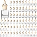 BBTO 100 Pcs Oil Air Freshener Diffuser with Wooden Cap Empty Essential Diffuser Aromatherapy Car Fresheners Car Fragrance Holder Aesthetic Decor Hanging Perfume Bottle (Clear,Square Style)