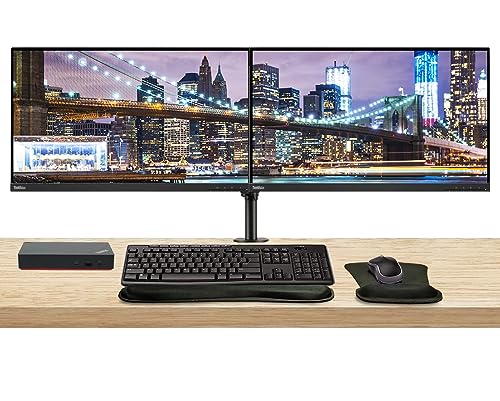 Image of Lenovo ThinkVision E27q 2560 x 1440 LED QHD LCD Monitor, 2-Pack Bundle with HDMI, DisplayPort, Speakers, Dual Monitor Stand, ThinkPad USB-C Dock, MK270 Wireless Keyboard & Mouse, Mouse & Wrist Pad