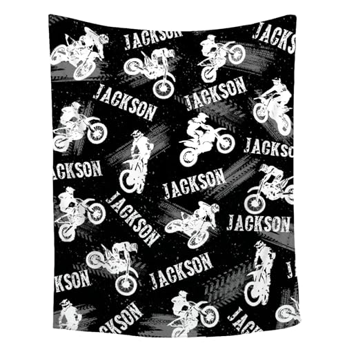 ZHONGKUI Custom Blanket with Name,Personalized Dirt Bike Throw Blankets,Customized Swaddle Blanket for Girls Boys Kid Baby Newborn Toddler Kid Birthday Gift,40