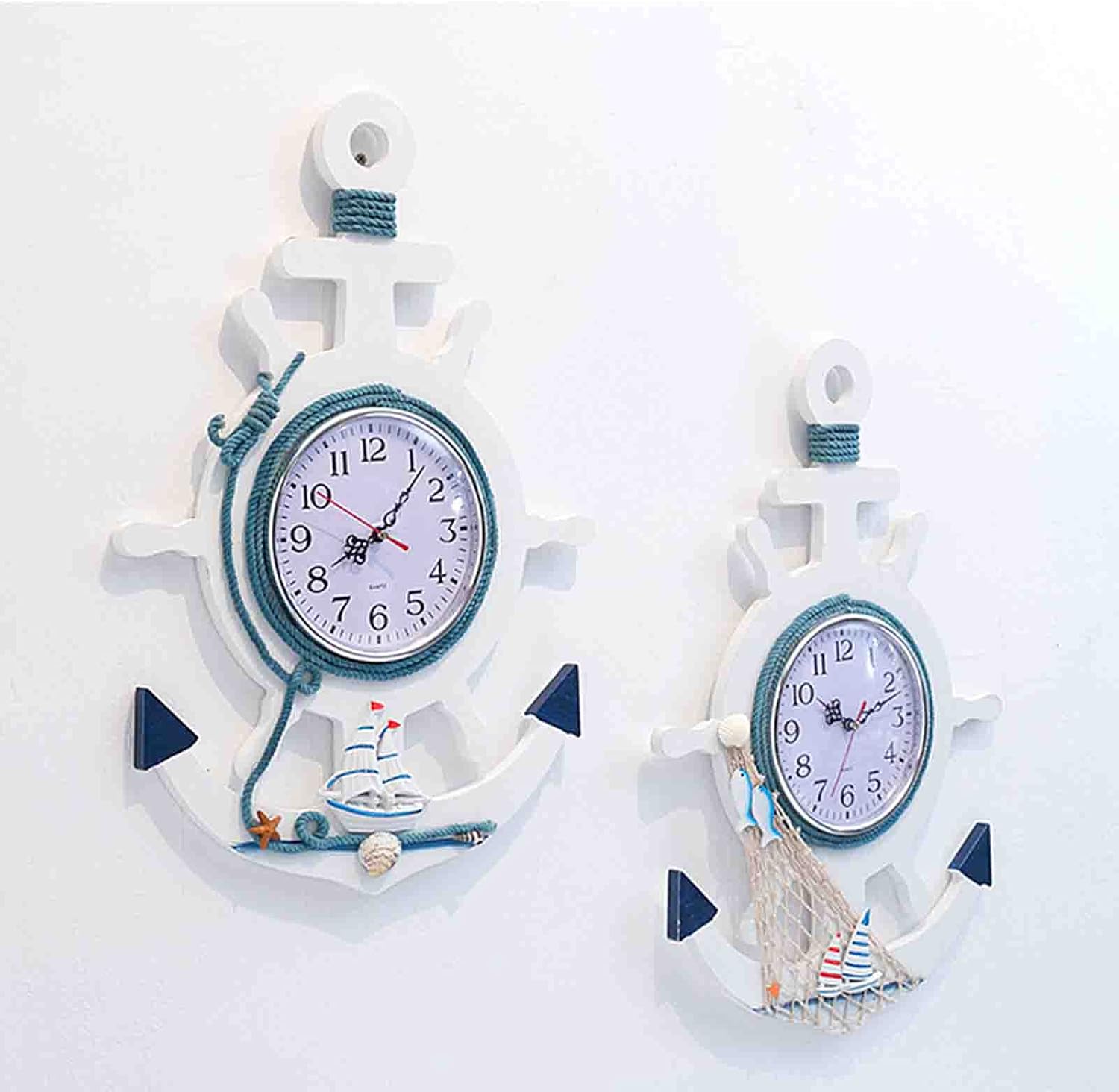 Outdoor Garden Wall Clock, Beach Sea Theme Large Outdoor Clock Nautical Anchor Ship Steering Wheel Fishing Net Outside Wall Clock