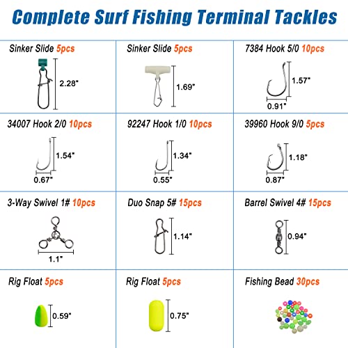 Saltwater Fishing Tackle Kit,160Pcs Surf Fishing Gear Set Saltwater Lures Bucktail Jigs Fishing Bait Rigs Pyramid Sinkers Leaders Hooks Swivels Ocean Beach Fishing Accessories With Tackle Box #TOP4