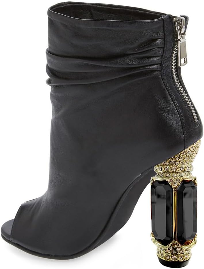 FSJ Women Stylish Peep Toe Slouch Ankle Boots Chunky Stacked Heels Party Prom Nightclub Evening Wedding Crystal Heel Dress Shoes Size 4-15 US - Image 2