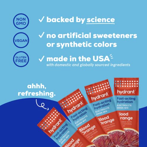 Hydrant Hydrate 30 Stick Packs, Electrolyte Powder Rapid Hydration Mix, Hydration Powder Packets Drink Mix, Helps Rehydrate Better Than Water (Blood Orange, 30 Pack) #TOP2