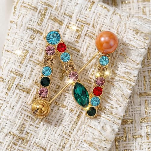 Image of Initial Brooch Pins A-Z 26 Letters Brooches For Women Colorful Enamel Alphabet Pin Pearl Crystal Lapel Pin