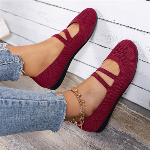 Women's Ballet Shoes Comfortable Slip on Round Toe Flat Casual Shoes for Women Walking Dance Work Dressy Fashion Solid Color Breathable Knitted Low Top Lightweight Mary Jane Flats2