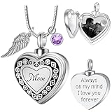 Bivei Customized Heart Urn Necklace for Ashes, Personalized Urn Locket with Picture &Text - Cremation Jewelry for Ashes for Grandma/Mom(Silver)