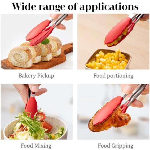 2 Piece Kitchen Tongs Set | Silicone Kitchen Tongs for Grilling, Cooking and Serving | Heat Resistant Kitchen Tong for Non-Stick Pans | BPA Free Stainless Steel Kitchen Utensils - Black & Red - Image 5