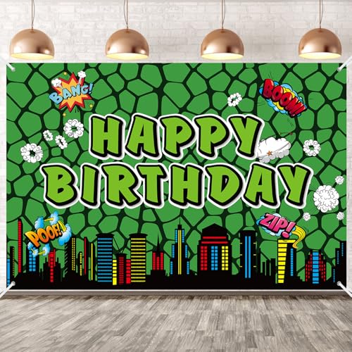 Toile Fond Tortues, 100x150cm Toile Fond Joyeux Anniversaire Thème Fête Tortue Cartoon pour Décoration d'anniversaire Baby Shower de Fête d'enfants