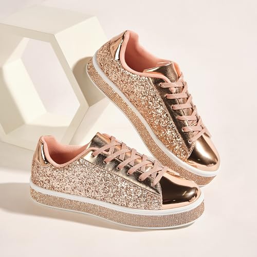 Image of UUBARIS Women's Glitter Tennis Sneakers Neon Dressy Sparkly Sneakers Rhinestone Bling Wedding Bridal Shoes Shiny Sequin Shoes