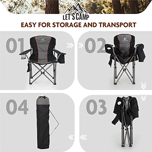 Alpha Camp Folding Camping Chair Oversized Heavy Duty Padded Outdoor Chair With Cup Holder Storage And Cooler Bag, 450 Lbs Weight Capacity, Thicken 600D Oxford, Black #TOP6