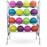 Crown Sporting Goods 4 Tier Ball Cart - 53' Steel Sports Ball Rack with Caster Wheels, Holds 16...