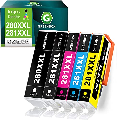 GREENBOX Compatible Ink Cartridges Replacement for Canon 280 281 PGI-280XXL CLI-281XXL PGI280 XXL CLI281XXL for Canon PIXMA TR7520 TR8520 TS6120 TS6220 TS8120 TS8220 TS9120 Printer Tray (5 Pack)