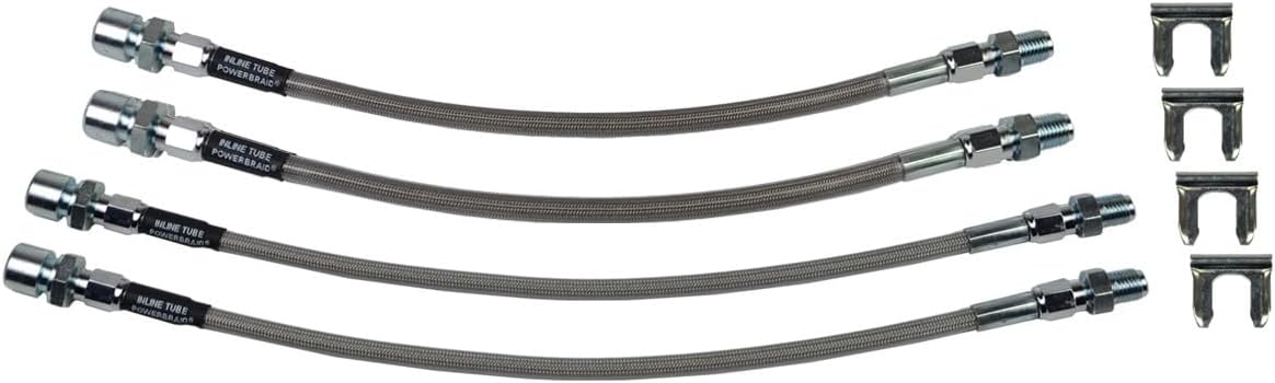 Inline Tube Compatible with 1963-82 Chevrolet Corvette Stainless Braided Brake Hose Kit 4pc