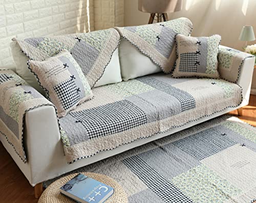 Vctops Patchwork Sofa Couch Covers Farmhouse Floral Pattern Cotton Quilted Sectional Couch Cover, Non Slip Sofa Slipcover Washable Furniture Protector, 1 Piece/Not All Set - 27"X27" #TOP2