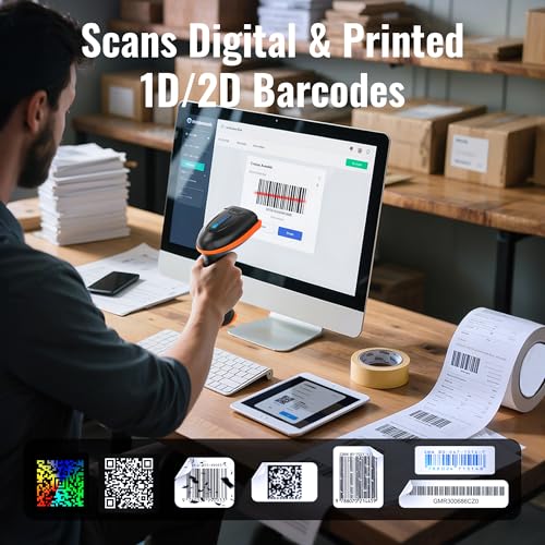 Tera Barcode Scanner 1D 2D QR Wireless Kabellos 2,4 GHz + Wired USB 2,0 Kabelgebunden Handscanner Barcodelesegerät 5 Mil Auflösung 100m Reichweite, Bildschirm-Scannen Unterstützt, Upgrade-Modell D5100
