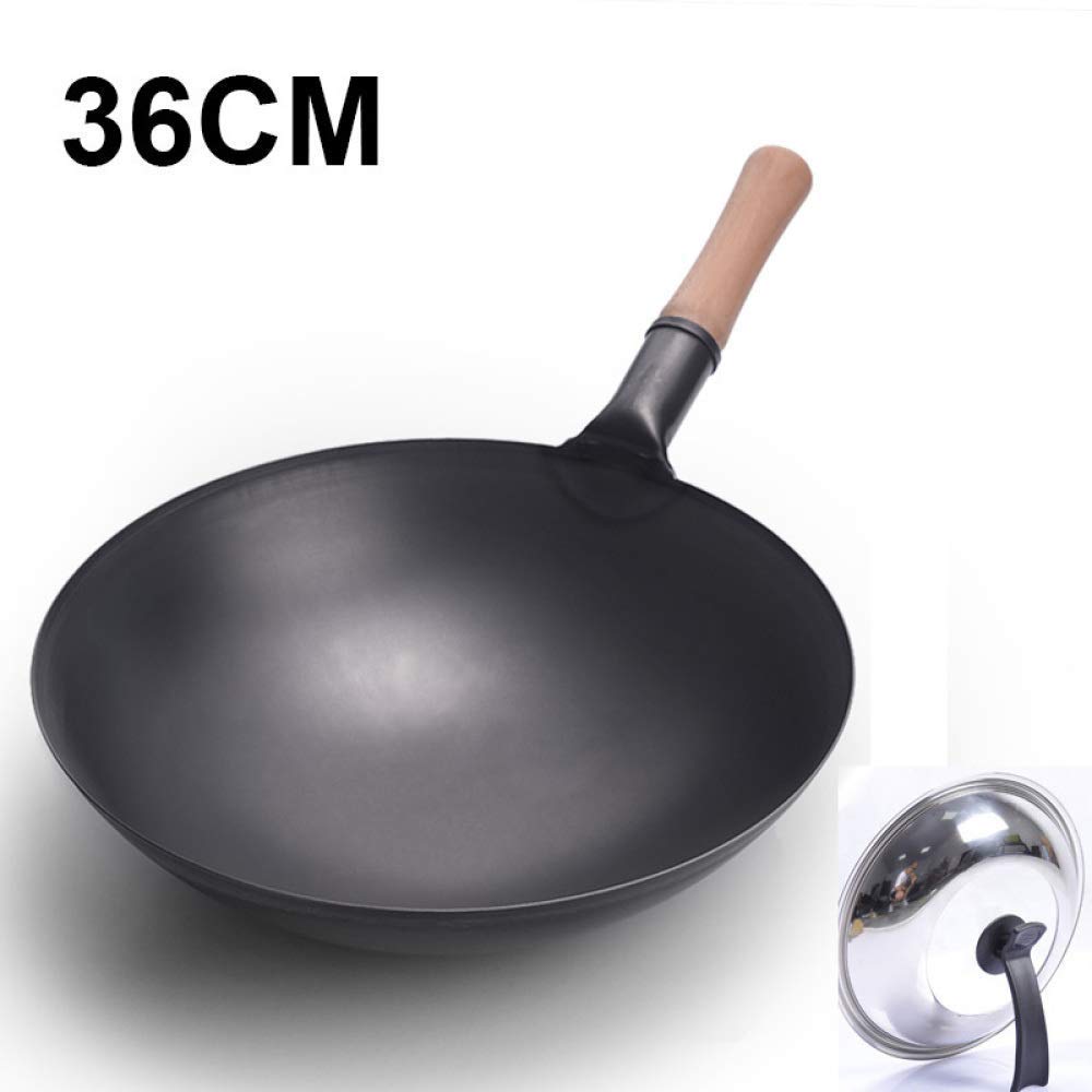 ノンスティック中華鍋 木製ハンドル付き Amazon.co.jp: 26cm中華鍋、鋳鉄中華鍋、ハンドル付きオープンノン