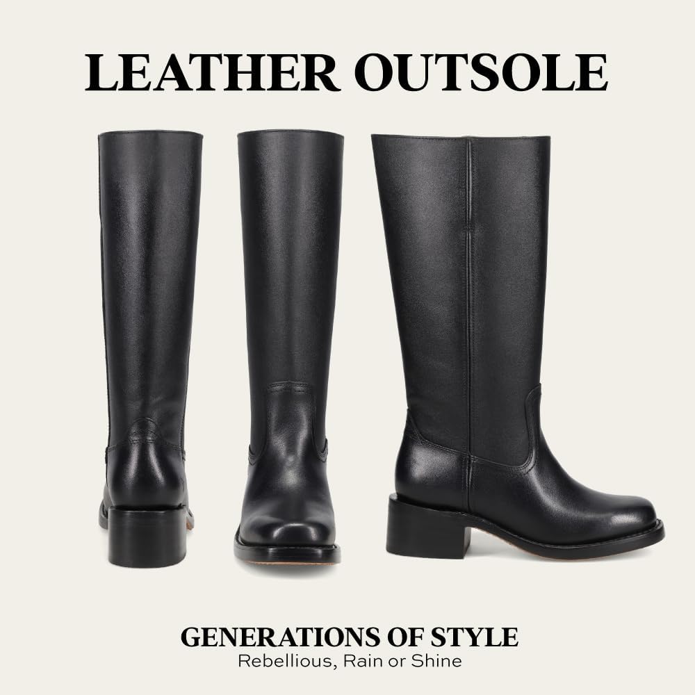 Frye Campus 14L Tall Leather Boots for Women - Chunky Heels - Waterproof Welt Shoes - Riding-Style Knee-High Boots for Women - Pull-On Tabs - Cushioned Leather Insole for All Day Wear