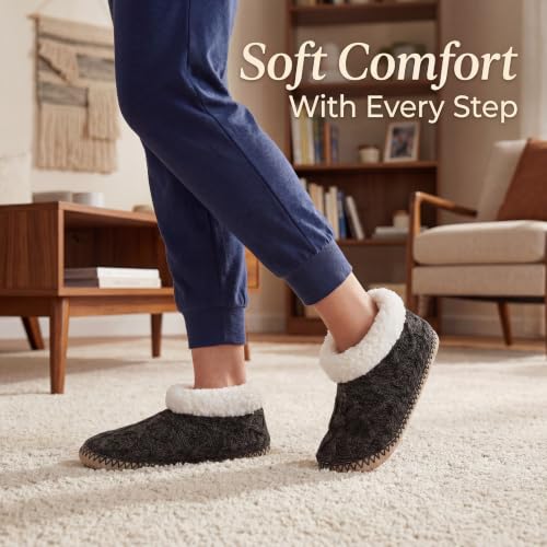 Image of cosyone1997 Cable Knit Slipper Socks for Women Non Slip Soft Sole | Fuzzy sherpa lining, gripper dots, flexible bootie coverage and machine washable care for warm, comfortable indoor wear