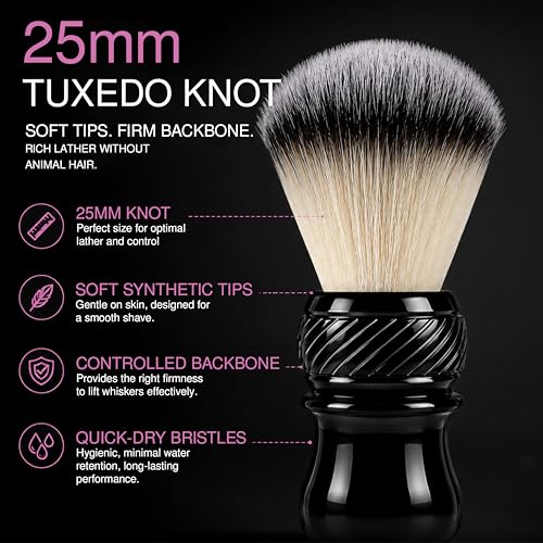 Image of Pink Woolf Shaving Brush for Men | Synthetic Bristles | Creates Rich Lather with a Shaving Cream or Shaving Soap for a Smooth, Irritation-Free Shave | Soft Shaving Brush (Black Handle), 24mm Knot