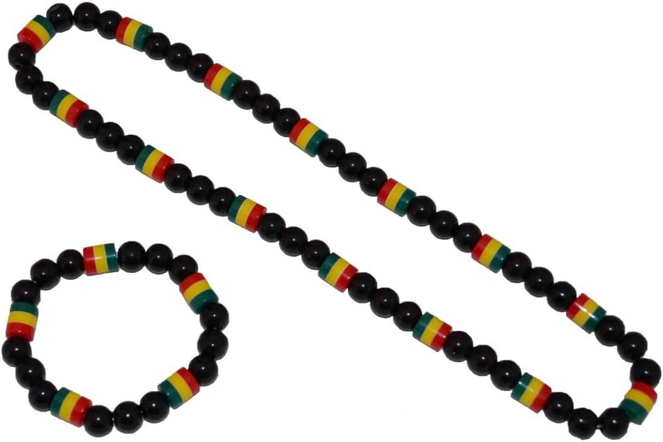 Rasta Beads Necklace Bracelet Black Green Yellow Red