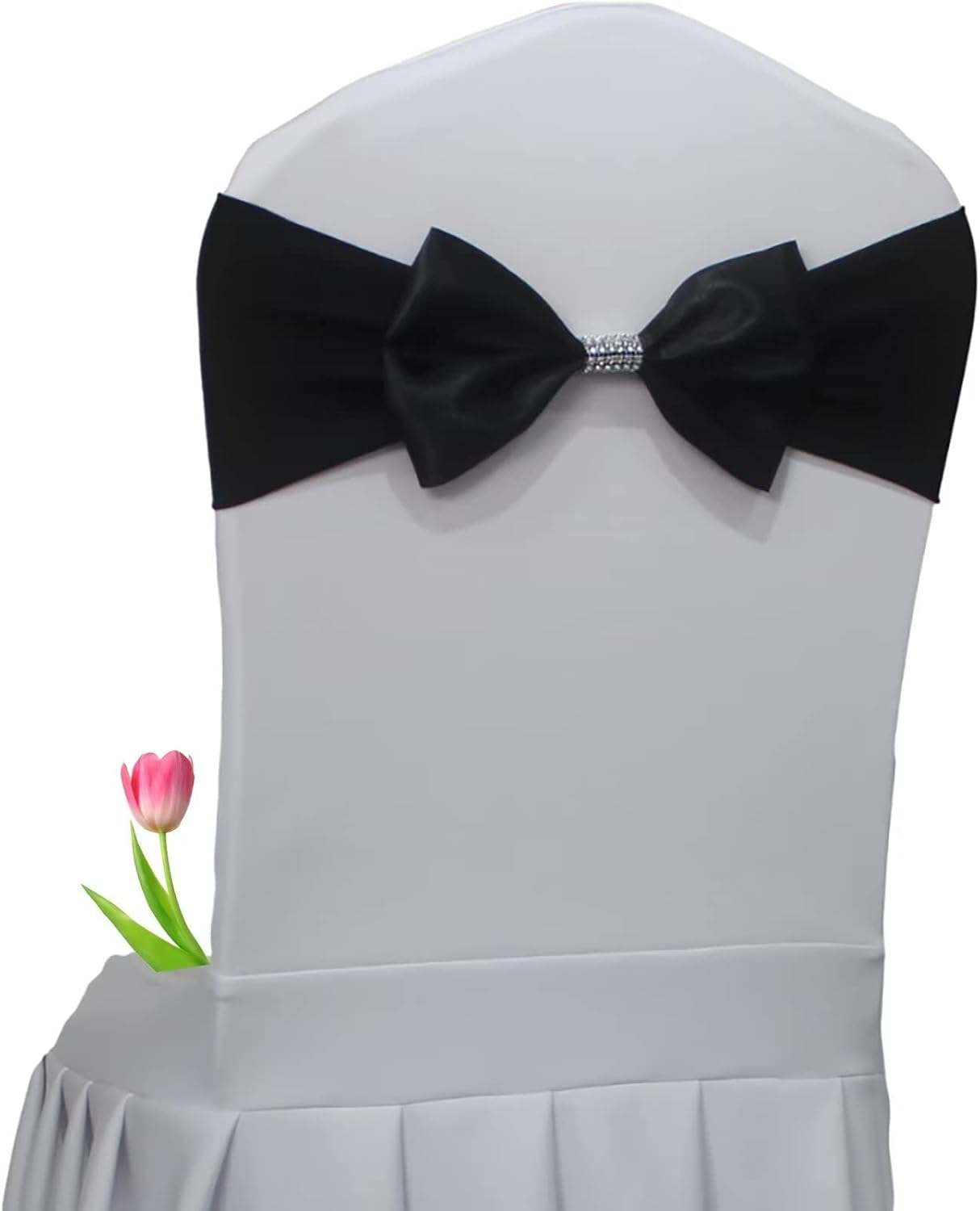 Pack of 12 Champagne Pink Bow Chair Sashes Spandex Stretch Chair Bands Elastic Chair Ties for Romantic Wedding Party Birthday Reception Hotel Banquet Chair Cover Decoration