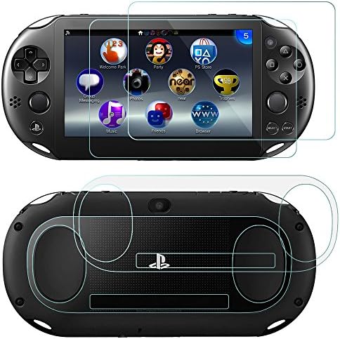 AFUNTA Screen Protectors for Sony PlayStation Vita 2000 with Back Covers, 2 Pack (4 Pcs) Tempered Glass for Front Screen and HD Clear PET Film for the Back, PS Vita PSV 2000 Film Accessory