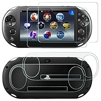 AFUNTA Screen Protectors for Sony PlayStation Vita 2000 with Back Covers, 2 Pack (4 Pcs) Tempered Glass for Front Screen and HD Clear PET Film for the Back, PS Vita PSV 2000 Film Accessory