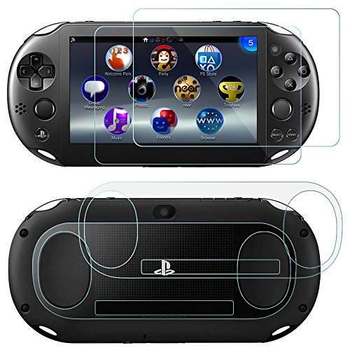 Displayschutzfolien für PlayStation Vita2000 mit rückseitigen Abdeckungen, AFUNTA 2Pack (4Stück) Gehärtetes Glas für und HD Clear PET Film für die Rückseite