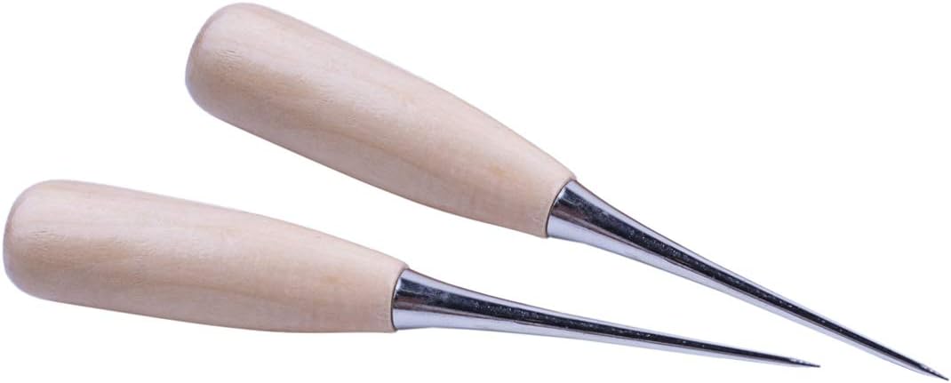 ZLKSKER (Pack of 2) Wooden Handle Leather Drillable Stitching Sewing Awl, Punch Hole Gadget Tool