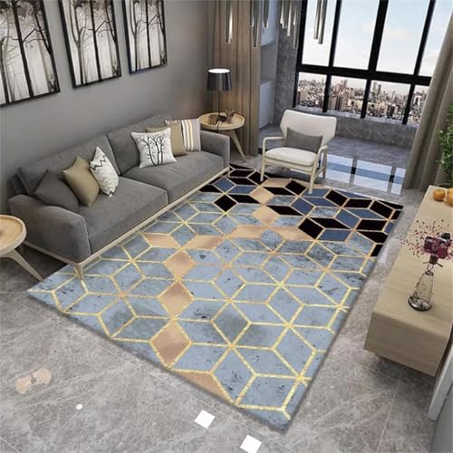 Tapis pour chambre 120x170cm gris-bleu antidérapant à lignes géométriques chic