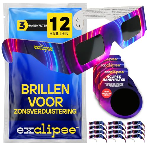 Sonnenfinsternisbrille 12er-Pack mit Handy-Filter – ISO 12312-2 & CE & UKCA-Zertifiziert, Sichere Sonnenbeobachtung + 3 Smartphone Filter Set, AAS 2026