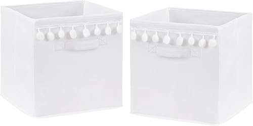 Sweet Jojo Designs Cajas de almacenamiento plegables de tela blanca para niños, bebés, niños, juego de 2 unidades, color sólido, bohemio, suroeste,
