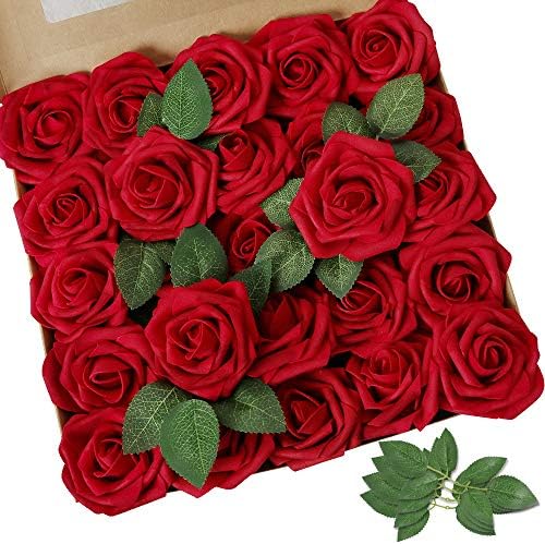 AmyHomie Artificial Flower 50pcs Real Looking Fake Roses w/Stem for DIY Wedding Bouquets Centerpieces Arrangements Party Baby Shower Home Decorations