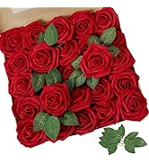 AmyHomie Artificial Flower 50pcs Real Looking Fake Roses w/Stem for DIY Wedding Bouquets Centerpi...