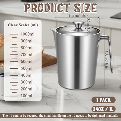 Jarra medidora de acero inoxidable 304 de 1 litro con tapa miniatura 2