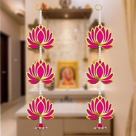 SAJTOX Lotus flower Wall Hangings for Decoration 4x18 Inch - MDF Handmade Pink Artificial Indian Wall Decor for Home, Wedding, Temple & Festivals Cover